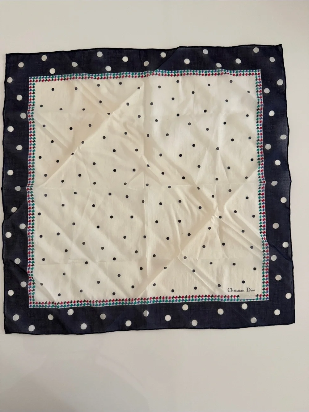 Dior Navy and Cream Polka Scarf